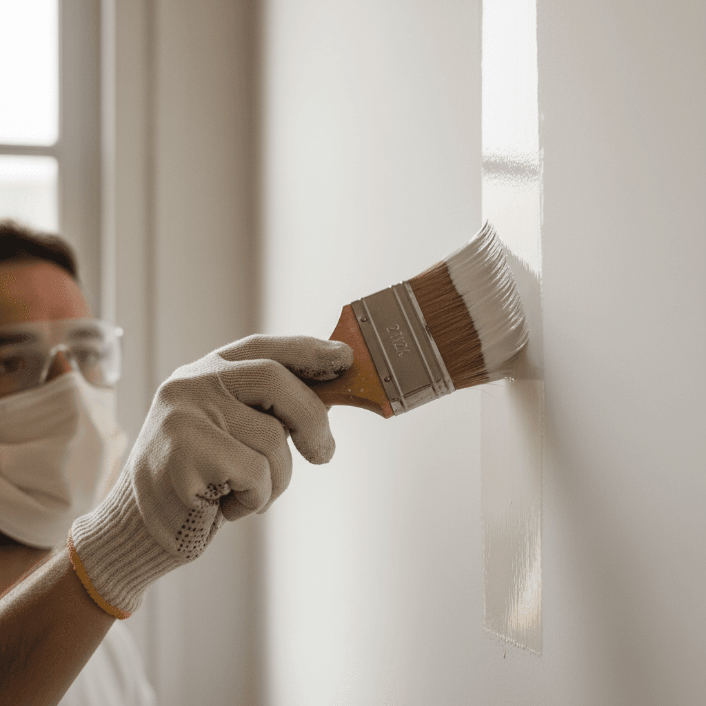 Professional painter applying lacquer finish with precision