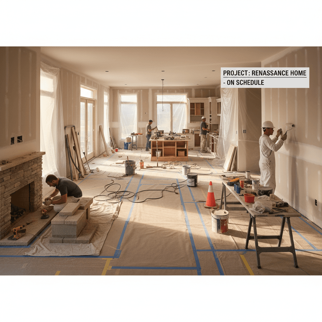 Full home renovation in progress with coordinated professional work