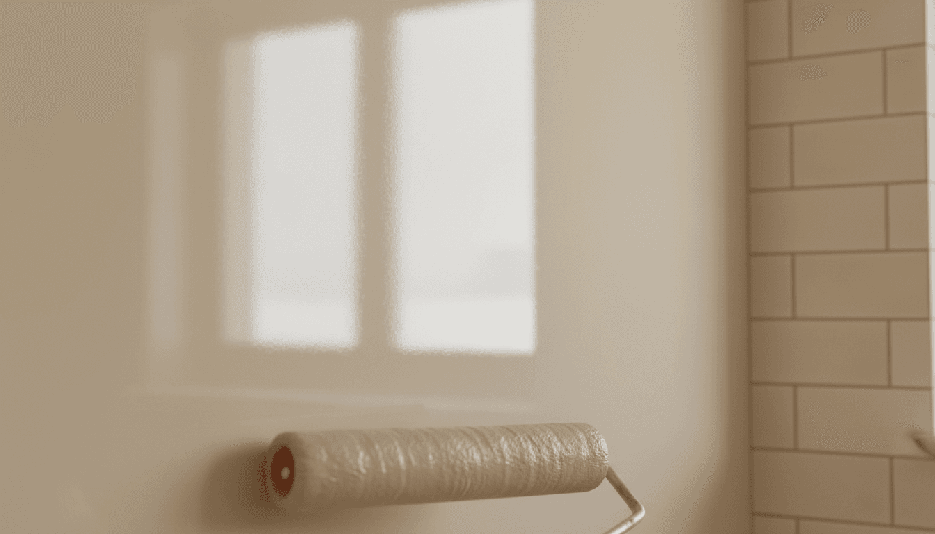 Freshly painted wall with flawless lacquer finish and professional paint roller