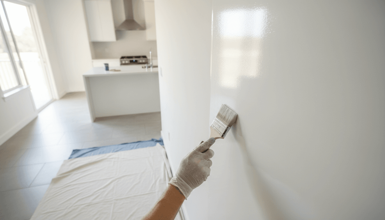 Professional painter applying premium lacquer finish to interior wall in Bilbao home